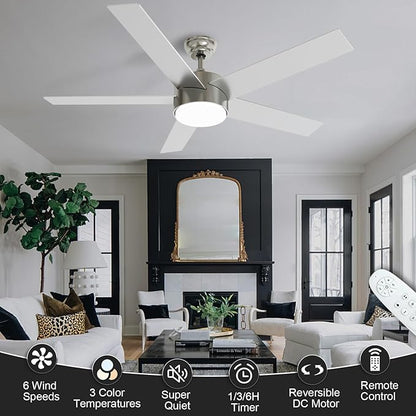 POCHFAN 52 Inch Brushed Nickel Ceiling Fans - Image 7