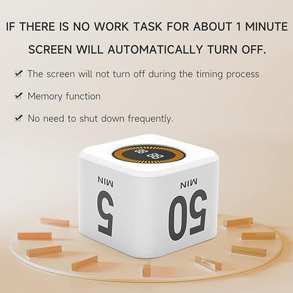 Rotating Productivity Timer 5, 50 Minutes Preset, Desk Cube w/Gravity Sensor - Image 7