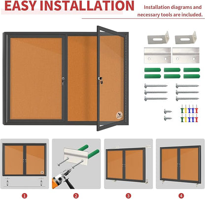 Enclosed Bulletin Board Lockable, Double-Door Weatherproof Outdoor Noticeboard - Image 5