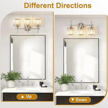 EJIAXIN 3 Light Crystal Bathroom Light Fixtures, Brushed Nickel Vanity Mirror - Image 4