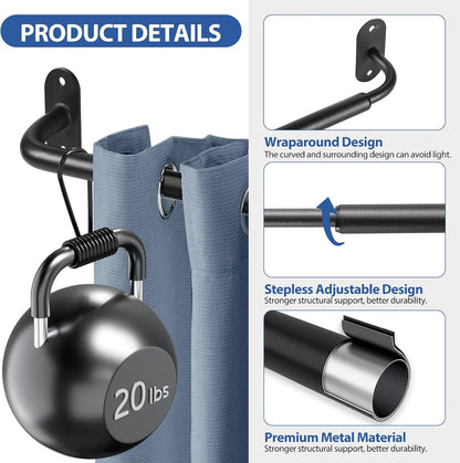 2 Pack French Door Curtain Rod, Sash Curtain Rod Adjustable 18-32in, Black | 3/8in Wrap Around Metal Cafe Curtain Rod Mount With Screws, Supports Up To 20 lb for French Doors, Windows and Sidelights