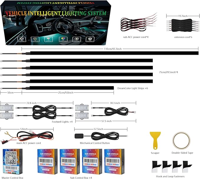 New Version Dreamcolor Acrylic Car Interior Lights 10 in 1 RGB LED Strip Lights - Image 9