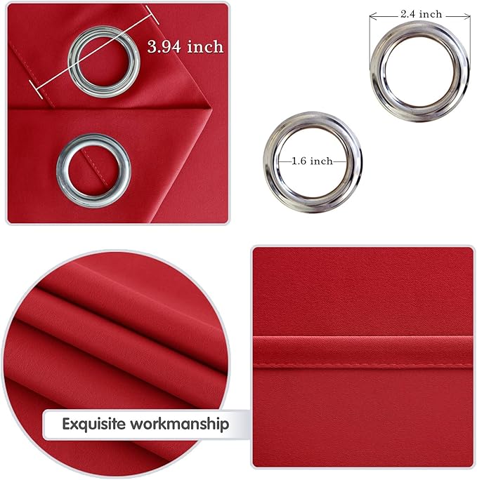 DWCN Red Curtains 63 Inch Length, Living Room Curtains Drapes - Image 4