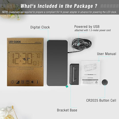 KOSUMOSU Alarm Clocks for Bedrooms, 6.7" Black Small Digital Clock LED - Image 3