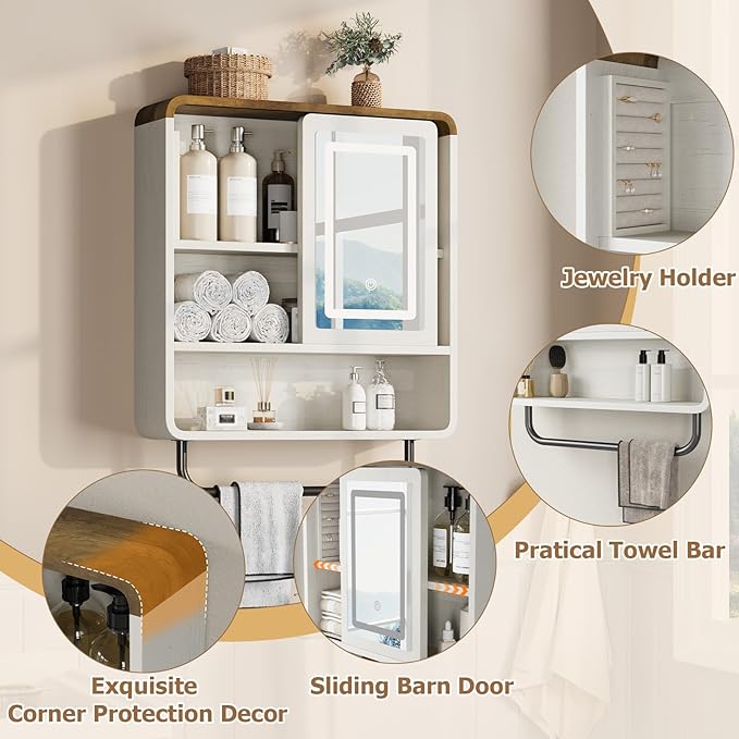 QUW Bathroom Wall Cabinet with Sliding Mirror Door, Modern Medicine Cabinet - Image 6
