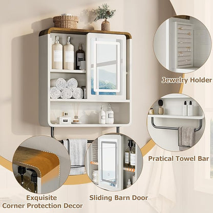 QUW Bathroom Wall Cabinet with Sliding Mirror Door, Modern Medicine Cabinet - Image 6