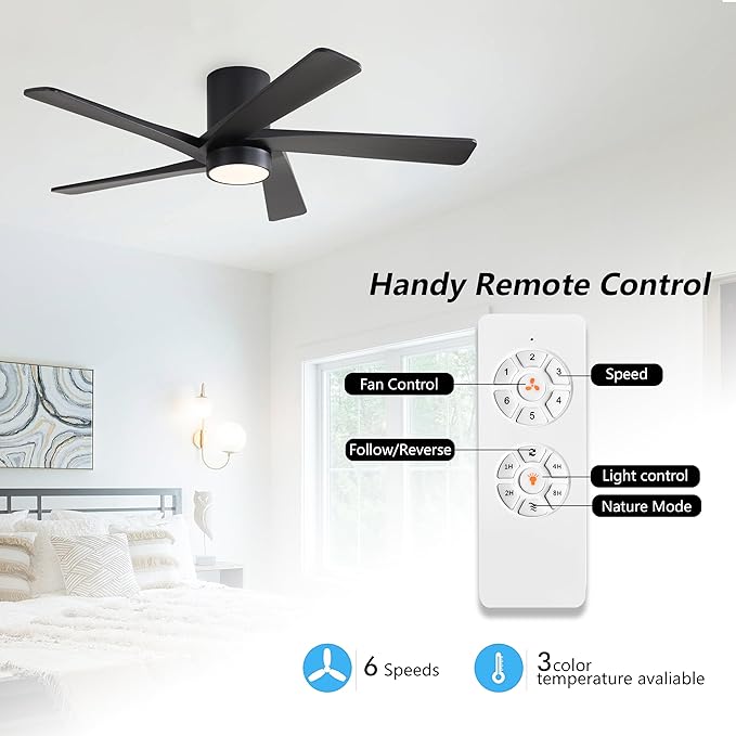 WINGBO 48 Inch Flush Mount DC Ceiling Fan - Image 2