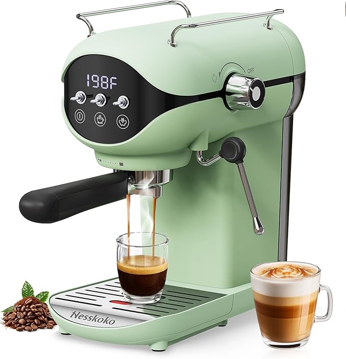 Espresso Machine with Steam Milk Frother Semi Automatic 20 Bar Compact Green by Unknown