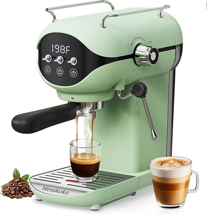 Espresso Machine with Steam Milk Frother Semi Automatic 20 Bar Compact Green by Unknown