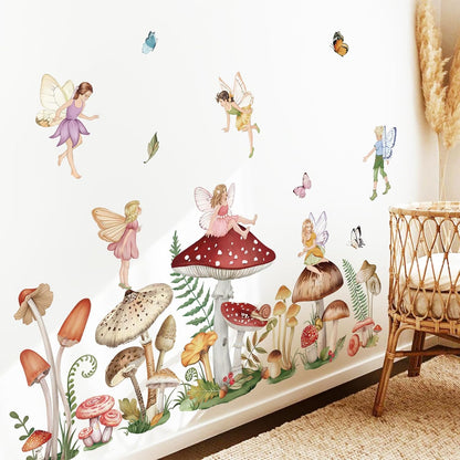 wondever Woodland Mushroom Wall Decals Fairy Butterfly Forest Peel and Stick Wall Art Stickers for Girls Bedroom Baby Nursery Living Room | Peel and Stick, Removable, Wall Art Decals, Wall Decoration, Kids Room, Girls Bedroom Baby Nursery Playroom Decor