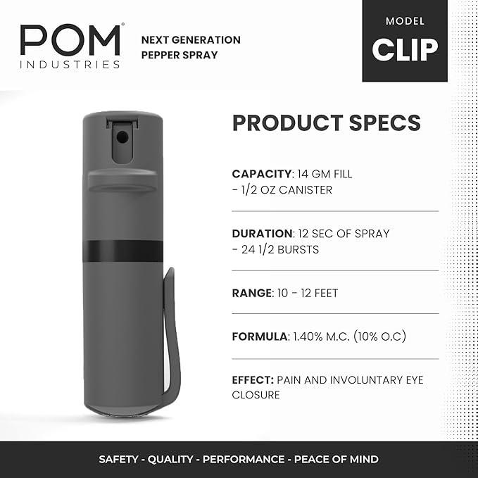 POM Pepper Spray Pocket Clip, Quick Flip Top Safety, Maximum Strength OC Formula - Image 2