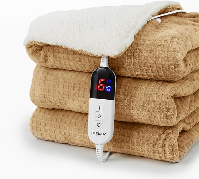 Heated Blanket Electric Blanket Twin Waffle, 62x84 Inches Sherpa Fleece Fast by blunique