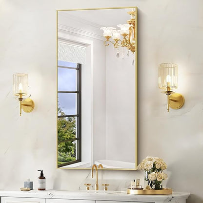 48x24In Gold Bathroom Mirror for Wall, Brushed Gold Rectangle Mirrors - Image 2