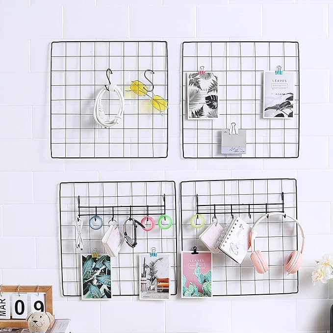 Feadily 5 Pack Metal Grid Wall Board Including 2 Hook Rack, Photo Wall - Image 2