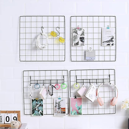 Feadily 5 Pack Metal Grid Wall Board Including 2 Hook Rack, Photo Wall - Image 2