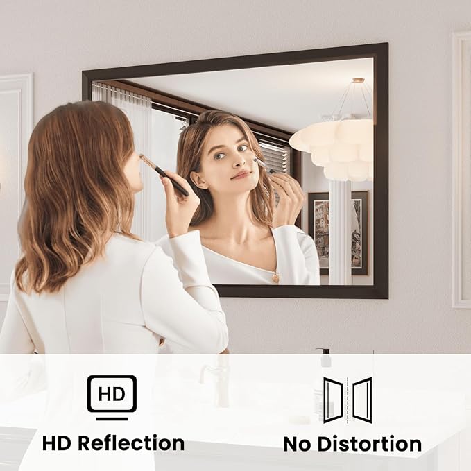 Amorho Bathroom Mirror Black, 50x36 Inch Thick Metal Framed Wall Mirrors - Image 3