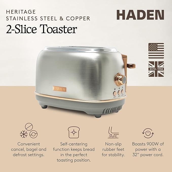 Haden Heritage 2 Slice Wide Slot Stainless Steel Toaster - Image 2