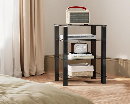 fitueyes 4-tier media stand audio with tempered glass on a desk or shelf