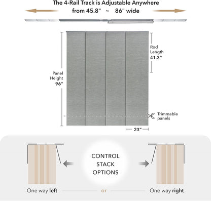 Panel Blinds Semi-Sheer 45.8"-86" x 96", Moonstone | Semi-Sheer Shimmering Fabric Panels for Sliding and Closet Doors with Adjustable Track and Trim-to-Fit Height