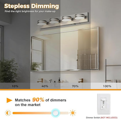 26" Motion Sensor Vanity Light Brushed Nickel, 3CCT 4-Light Modern LED Bathroom - Image 5
