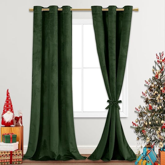 JIUZHEN Oliver Green Velvet Curtains 90 inches by JIUZHEN