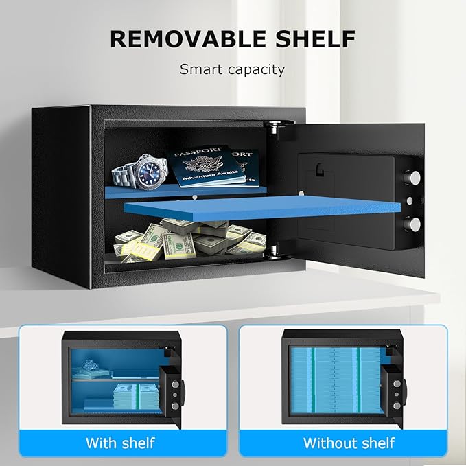 Bonsaii Safe Box with Fireproof Bag, Home Safe with Removable Shelf - Image 4