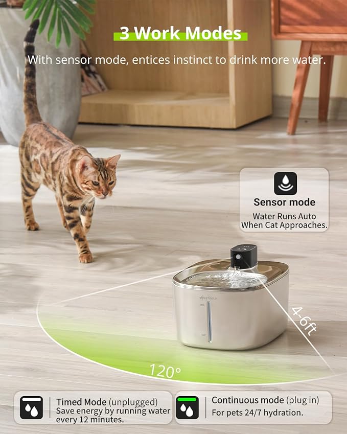 Wireless Cat Water Fountain Stainless Steel, 135floz/4L Battery Operated - Image 3