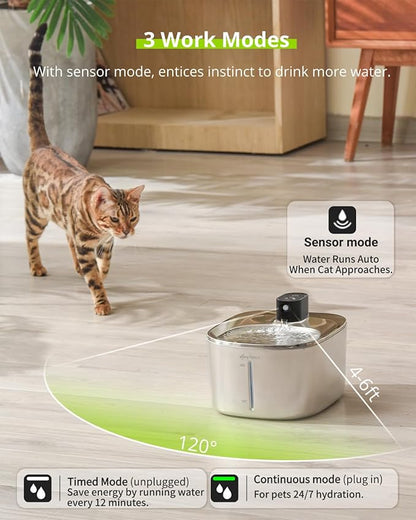 Wireless Cat Water Fountain Stainless Steel, 135floz/4L Battery Operated - Image 3