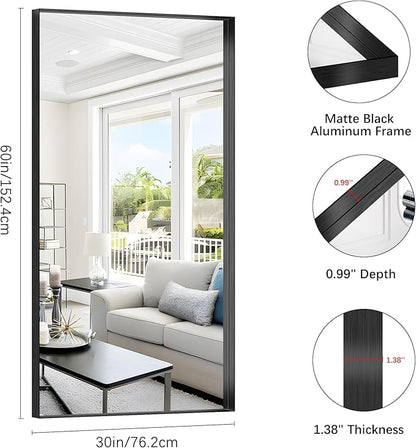 Black Bathroom Mirror, 30x60 Inch Rectangular Deep Frame Mirror, Large Wall - Image 3