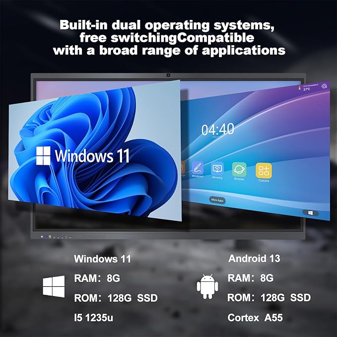 Smart Board, 4K UHD Touch Screen Open Dual System Smart Whiteboard, Digital - Image 2