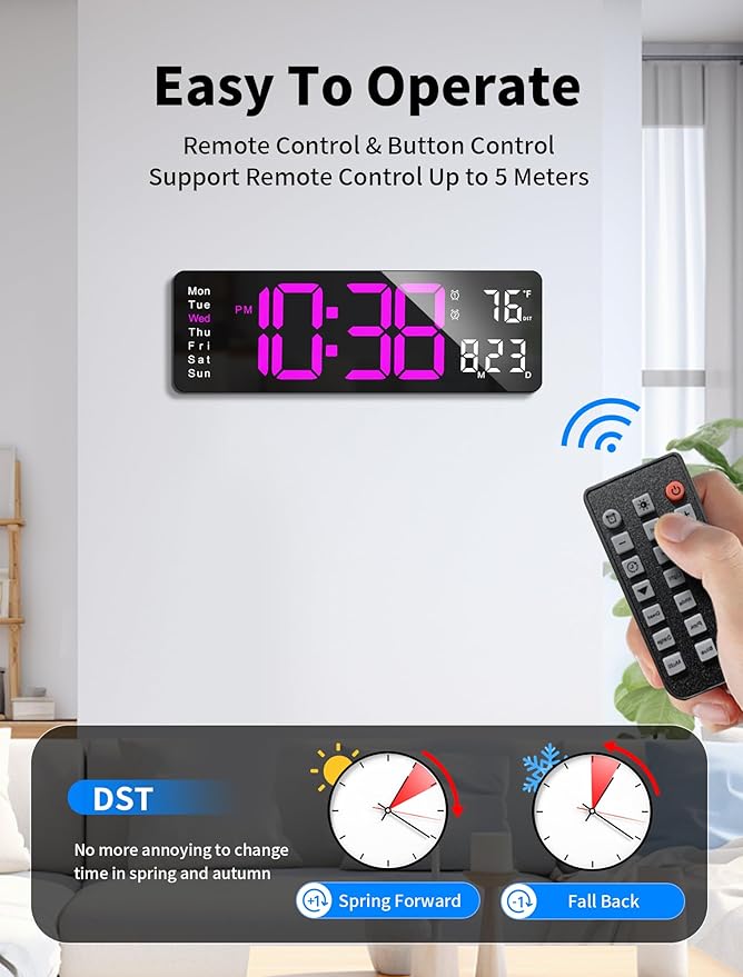 MASHI Digital Wall Clock, Auto-Dimming Wall Clock - Image 5