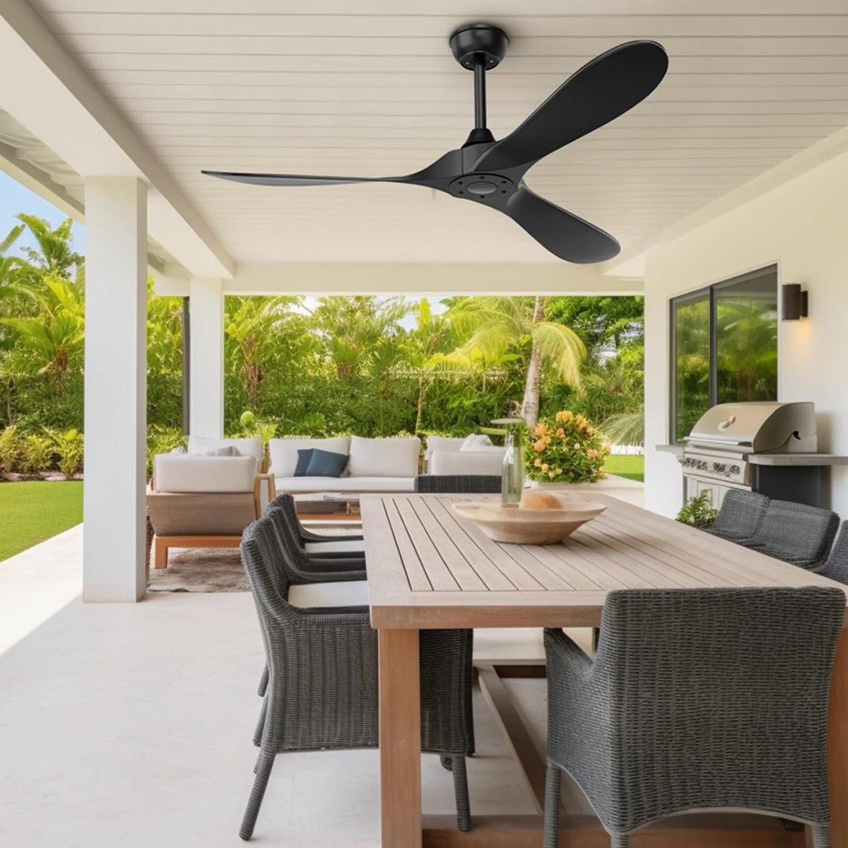 Obabala Black Outdoor Ceiling Fan, 52 in Ceiling Fans No Light with Remote Co...