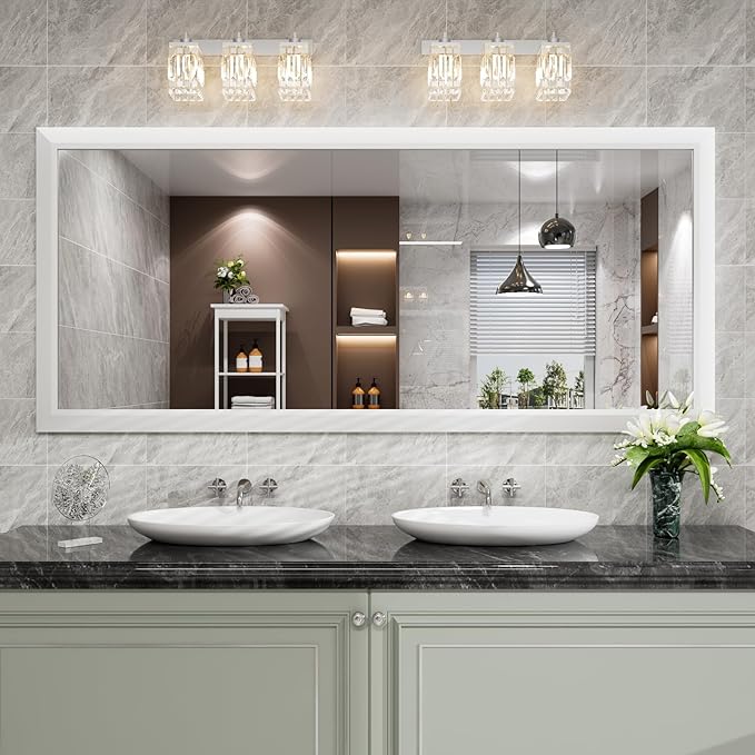 Amorho Bathroom Mirror, 72 X32 Inch White Thick Metal Framed Wall Mirrors - Image 8