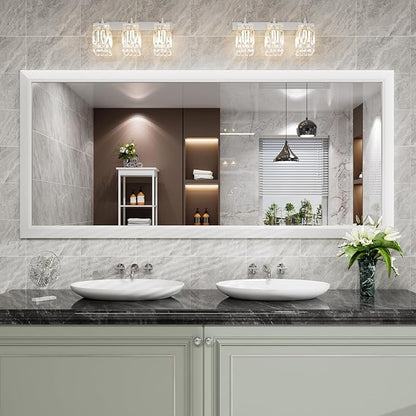 Amorho Bathroom Mirror, 72 X32 Inch White Thick Metal Framed Wall Mirrors - Image 8