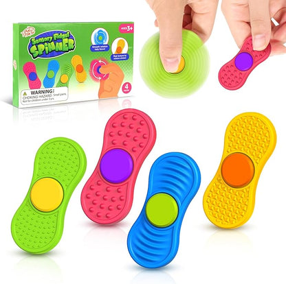 Sensory Fidget Spinnes for Kids Adults：Textured Finger Fidgets 4 Pack, Quiet by SMALLFISH