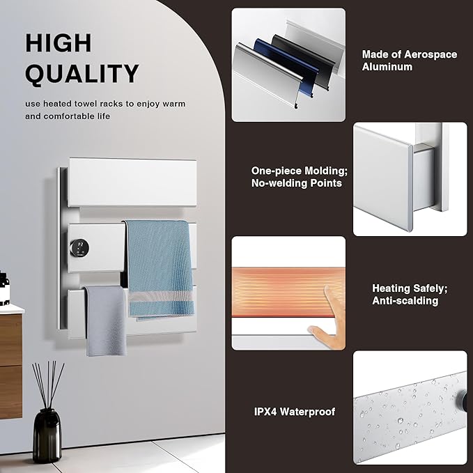 K&KALONZO Electric Towel Warmer, 18.35" W x 22.8" H Wall-Mounted Towel Heater - Image 6