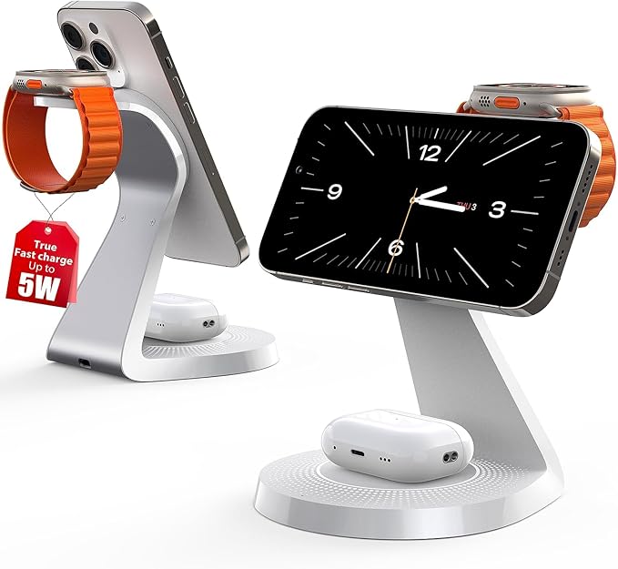 3 in 1 Charging Station for Apple Devices, Mag-Safe Charger Stand Fast Charging by LONGCONN