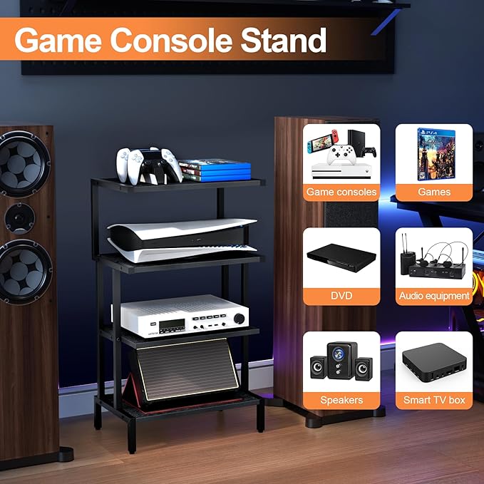 Aquzee Media Stand, Gaming Shelf, 4 Tier Small Electronics Shelves Video Game - Image 4