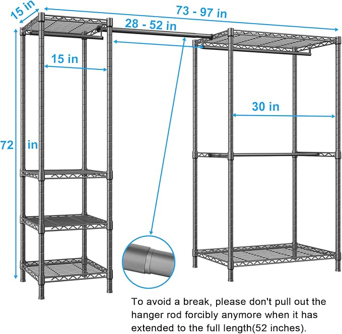 Ulif E10 Clothes Rack（With Stretchable Hanger Rod）Freestanding Clothing Racks - Image 2