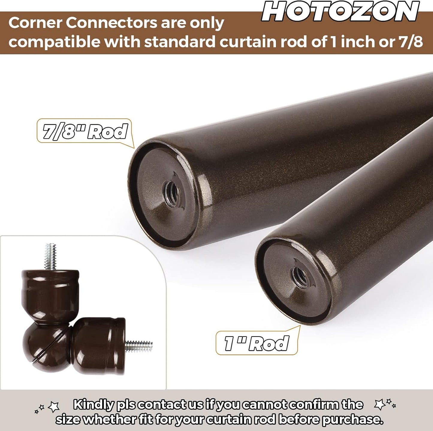 Corner Connector 2 Pack for 1" and 7/8" Diameter Rod, Bronze | Durable Metal Material, 360° Rotatable Elbow Connectors, Fit for Corner and Bay Window Curtain Rods