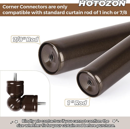 Corner Connector 2 Pack for 1" and 7/8" Diameter Rod, Bronze | Durable Metal Material, 360° Rotatable Elbow Connectors, Fit for Corner and Bay Window Curtain Rods