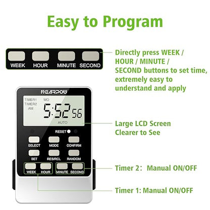 Outlet Timer, NEARPOW Dual Digital Light Timer - Image 3