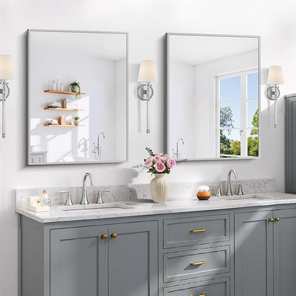 Silver Bathroom Mirror for Wall, 24x32 Inch Rectangle - Image 3