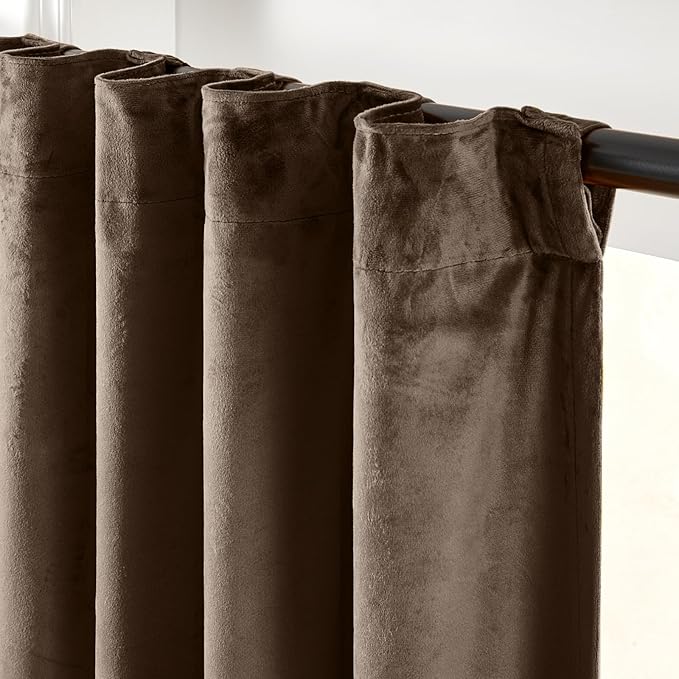 Lazzzy Dark Brown 84 Inch Long Blackout Velvet Curtains Thermal Insulated - Image 3
