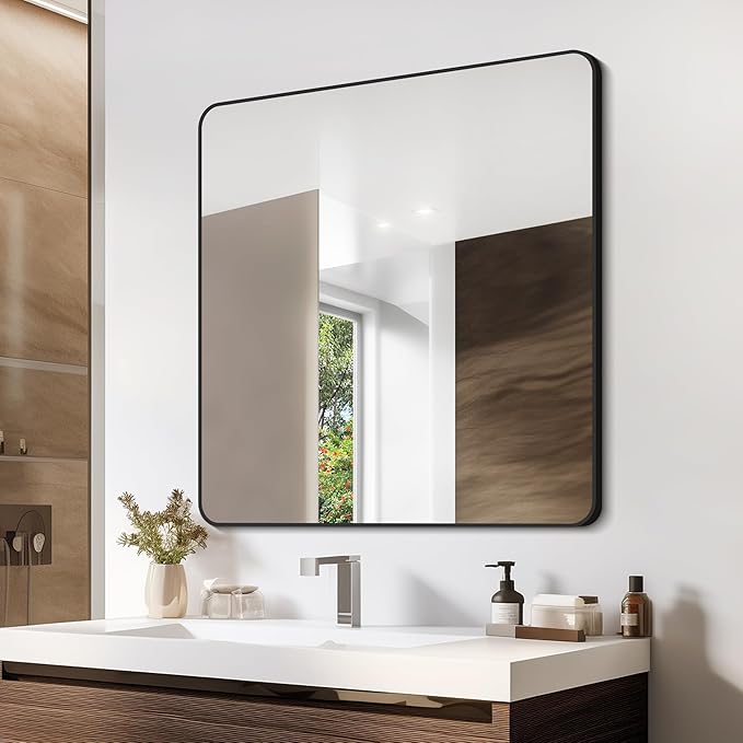 Bathroom Mirror, Metal Frame Rounded Corner Vanity Mirror, Large Wall Mounted - Image 8