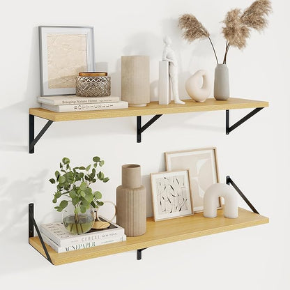 Axeman Deep Floating Shelves | 36 Inch Oak Wall Shelves Set of 2 | 10 Inch Deep by Axeman