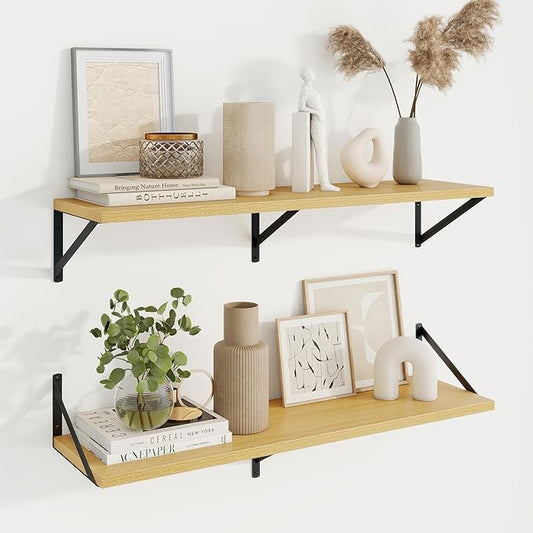 Axeman Deep Floating Shelves | 36 Inch Oak Wall Shelves Set of 2 | 10 Inch Deep by Axeman