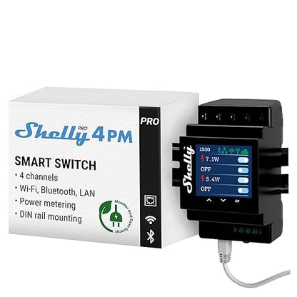 Shelly Pro 4PM | Wi-Fi & LAN, 4-Channel Smart Relay by Shelly