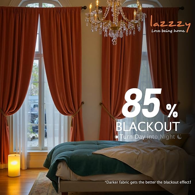 Lazzzy Velvet Blackout Curtains Thermal Insulated Room Window Drapes Super Soft - Image 5