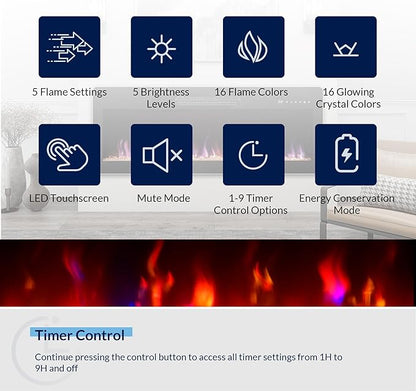 BELLEZE 42" Electric Fireplace Heater, 1400 W Recessed & Wall Mounted Electric - Image 5
